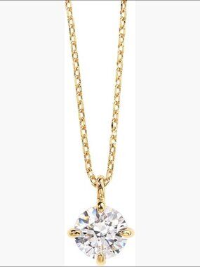 14K Yellow Gold Solitaire Pendant Necklace Adjustable Slider Dainty